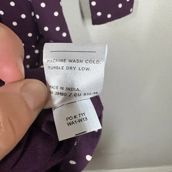 Pact Medium Fit & Flare Faux Wrap Dress Purple Polka Dot Belted Long Sleeves - Picture 11 of 11